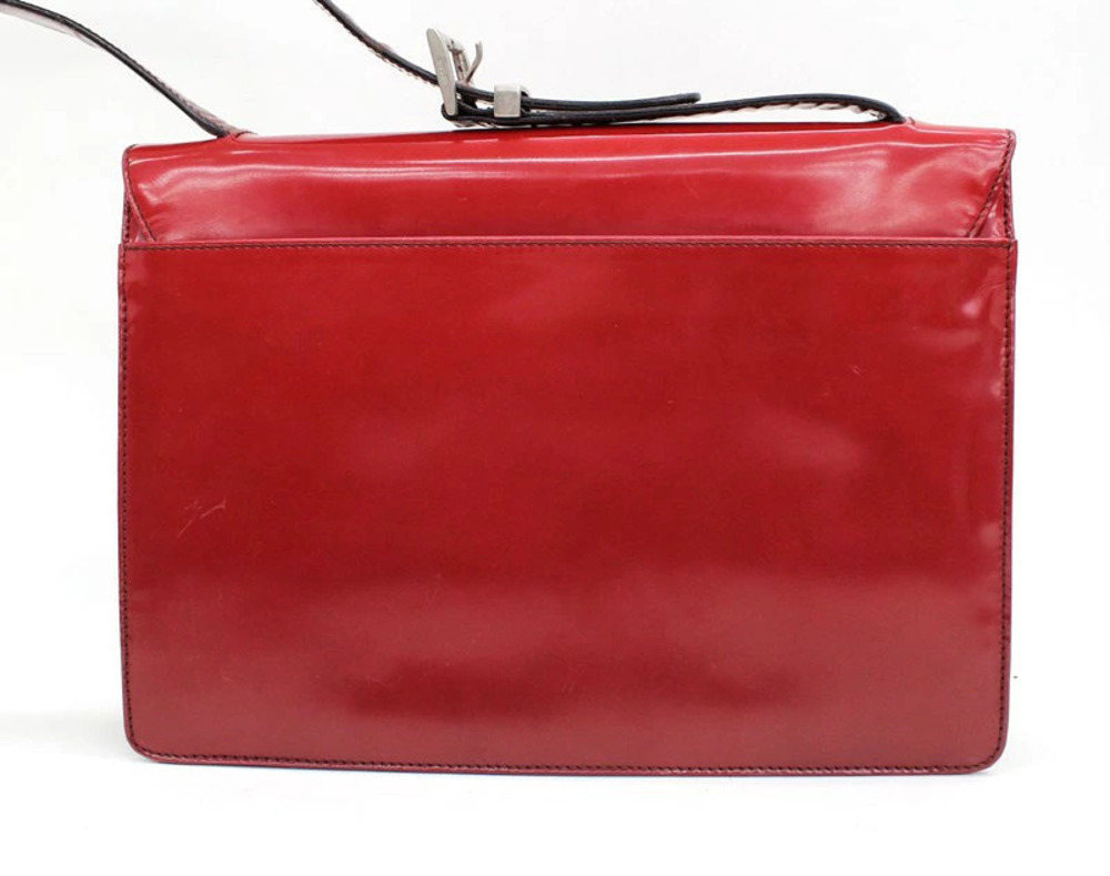 Prada Red Leather Handbag Hobo Shoulder Card Enamel Bag Red